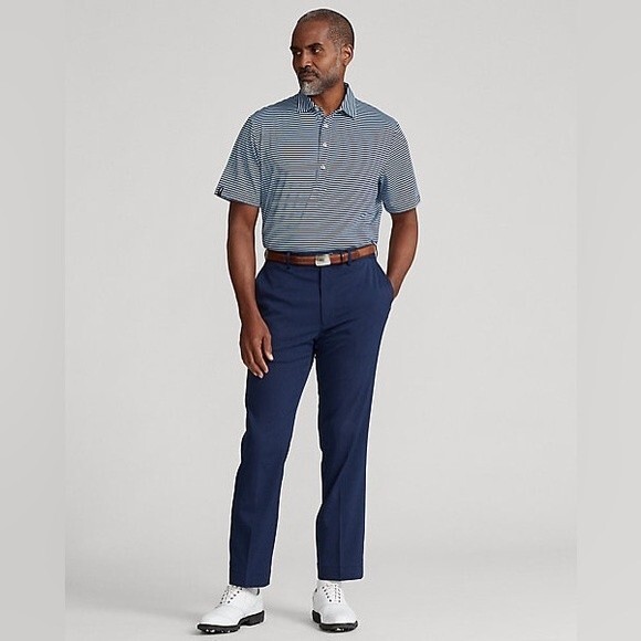 RLX Ralph Lauren Performance Golf Blue/White Striped Mens Polo‎ - Size M - Picture 1 of 9